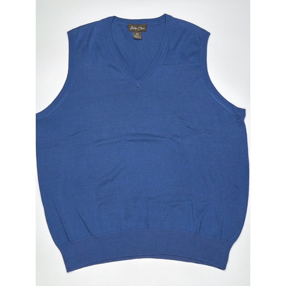 Bobby Chan Mens Blue V Neck Sleeveless‎ Sweater Vest XXL 70% Silk Cotton Blend